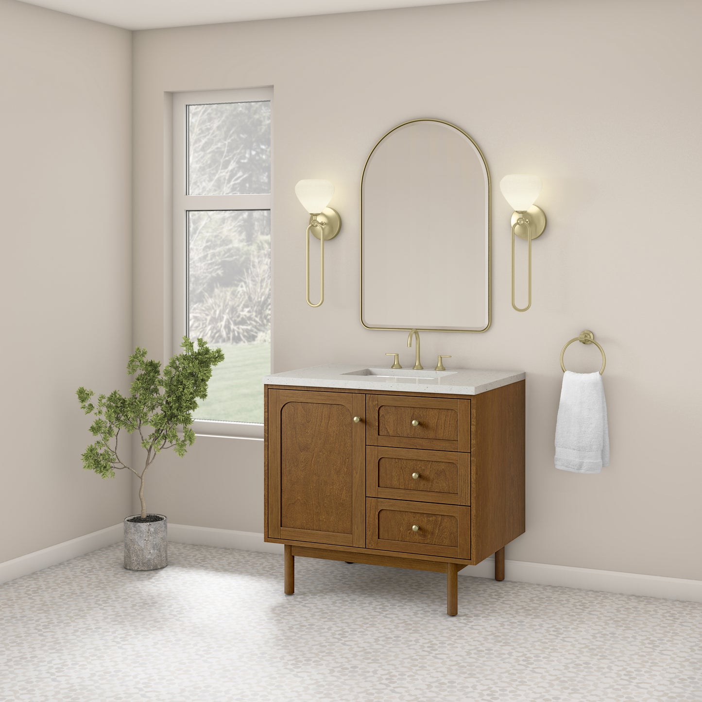 Renovate for Less Atlanta Laurent 36" Single Vanity, Honey Oak w/ 3 CM Lime Delight Silestone Top