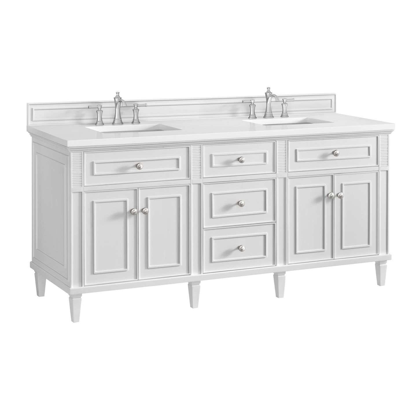 Renovate for Less Atlanta Lorelai 72" Double Vanity, Bright White w/ 3 CM White Zeus Silestone Top