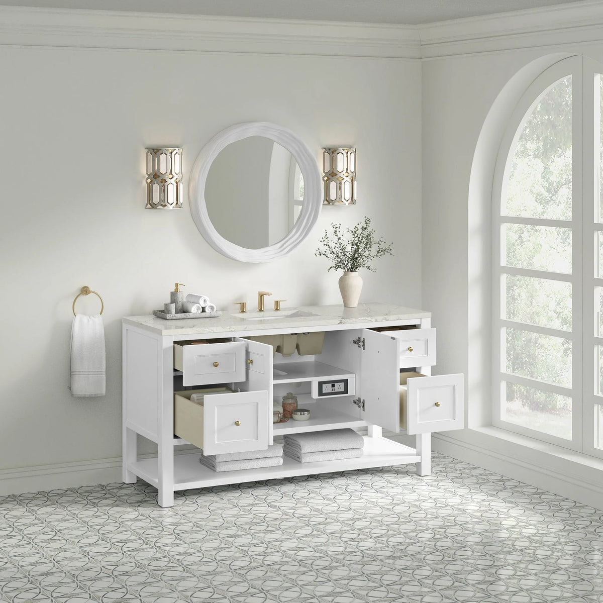 Breckenridge 60" Single Vanity, Bright White, w/ 3 CM Victorian Silver Quartz Top