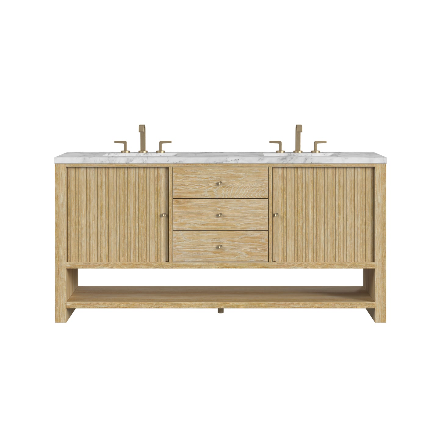 Renovate for Less Atlanta Marigot 72" Double Vanity, Sunwashed Oak w/ 3 CM Carrara White Marble Top