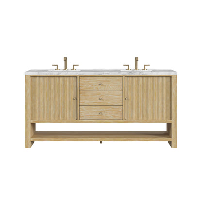 Renovate for Less Atlanta Marigot 72" Double Vanity, Sunwashed Oak w/ 3 CM Carrara White Marble Top
