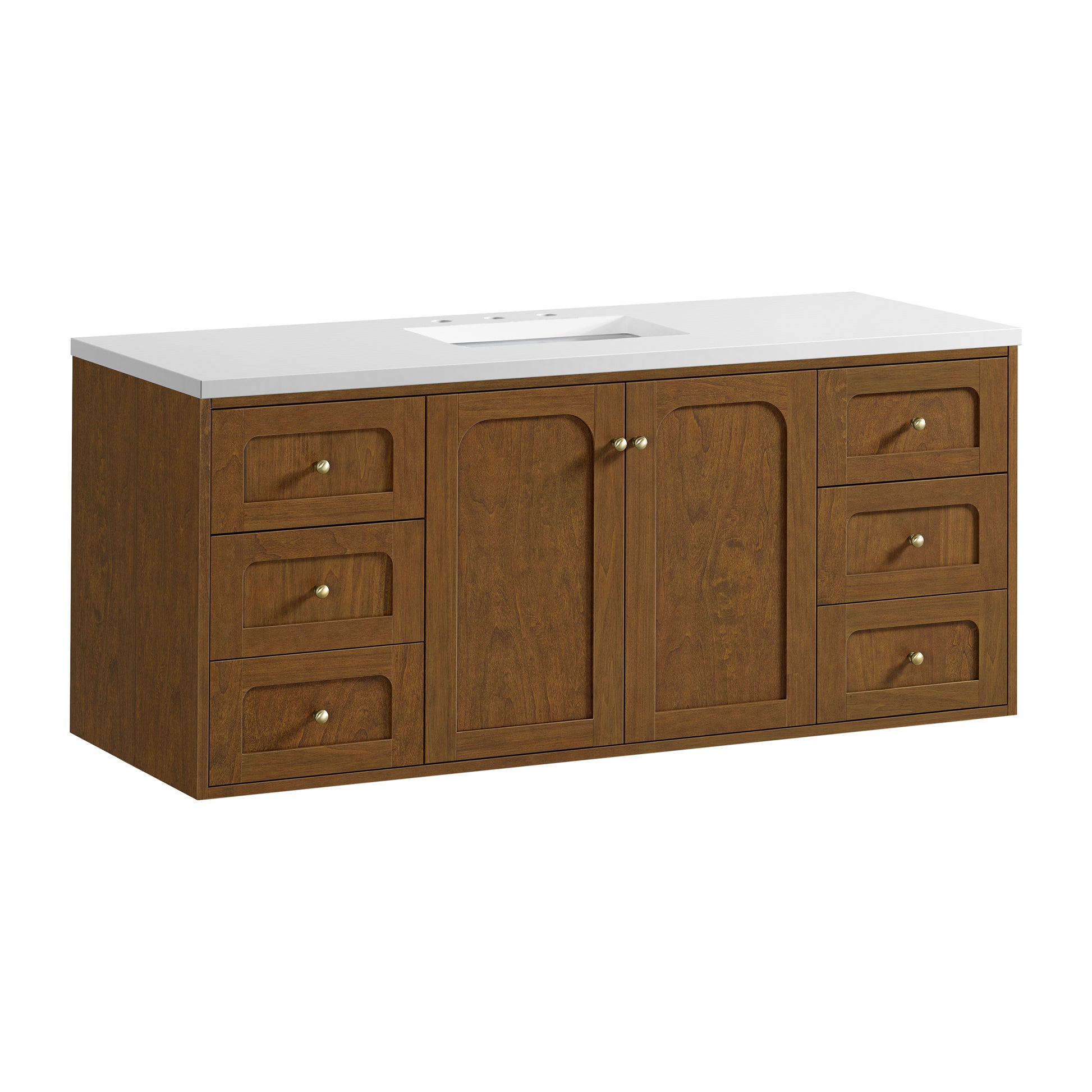 Renovate for Less Atlanta Laurent 60" Single Vanity, Honey Oak w/ 3 CM White Zeus Silestone Top