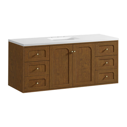 Renovate for Less Atlanta Laurent 60" Single Vanity, Honey Oak w/ 3 CM White Zeus Silestone Top