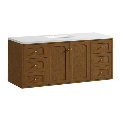 Laurent 60" Single Vanity, Honey Oak w/ 3 CM White Zeus Silestone Top