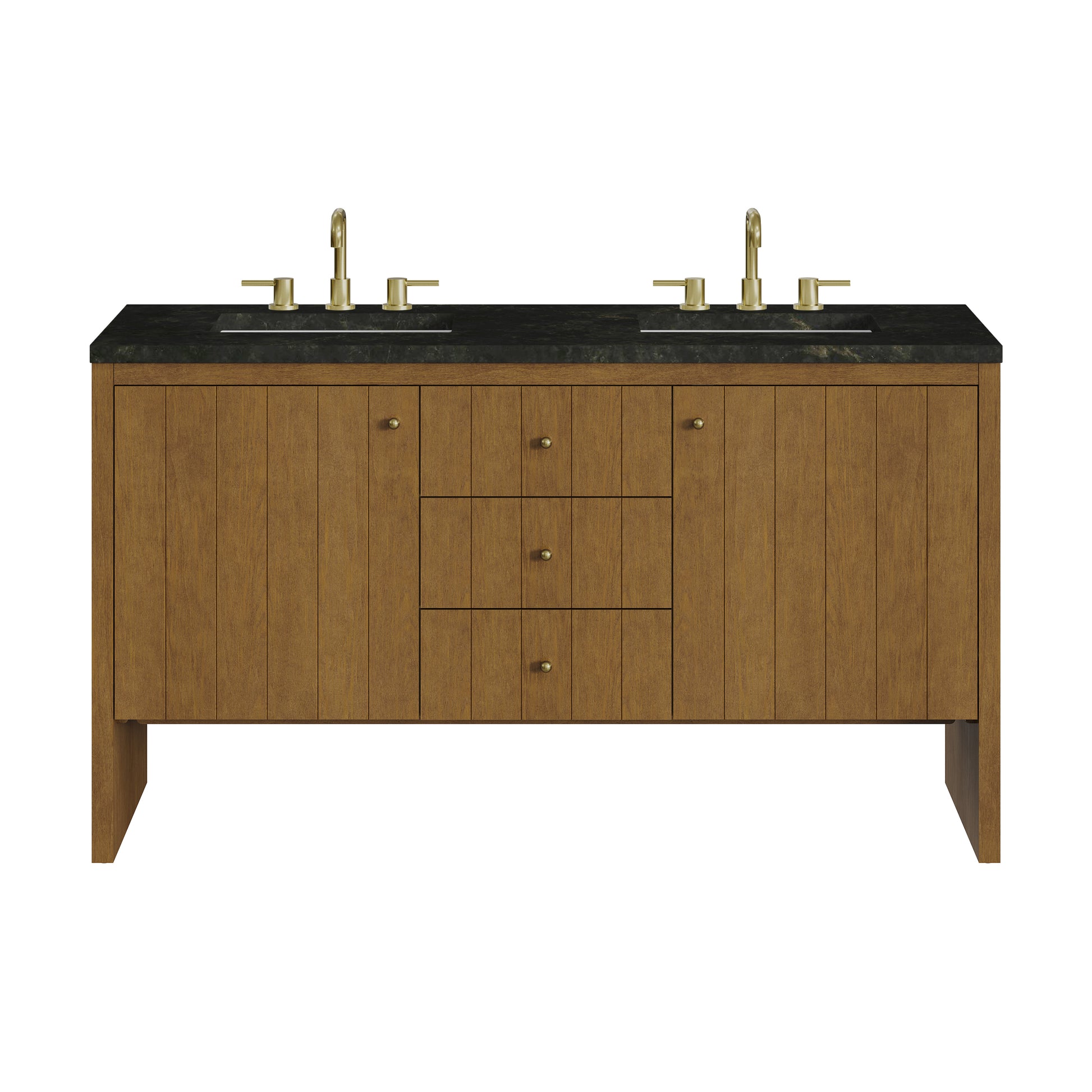 Renovate for Less Atlanta Hudson 60" Double Vanity, Honey Oak w/ 3 CM Phantome Eclos Top