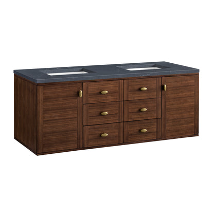 Renovate for Less Atlanta Amberly 60" Double Vanity, Mid-Century Walnut w/ 3 CM Charcoal Soapstone Top