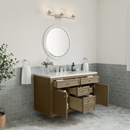 Renovate for Less Atlanta Chicago 48" Single Vanity, Walnut Whisper, w/ 3 CM White Zeus Silestone® Top