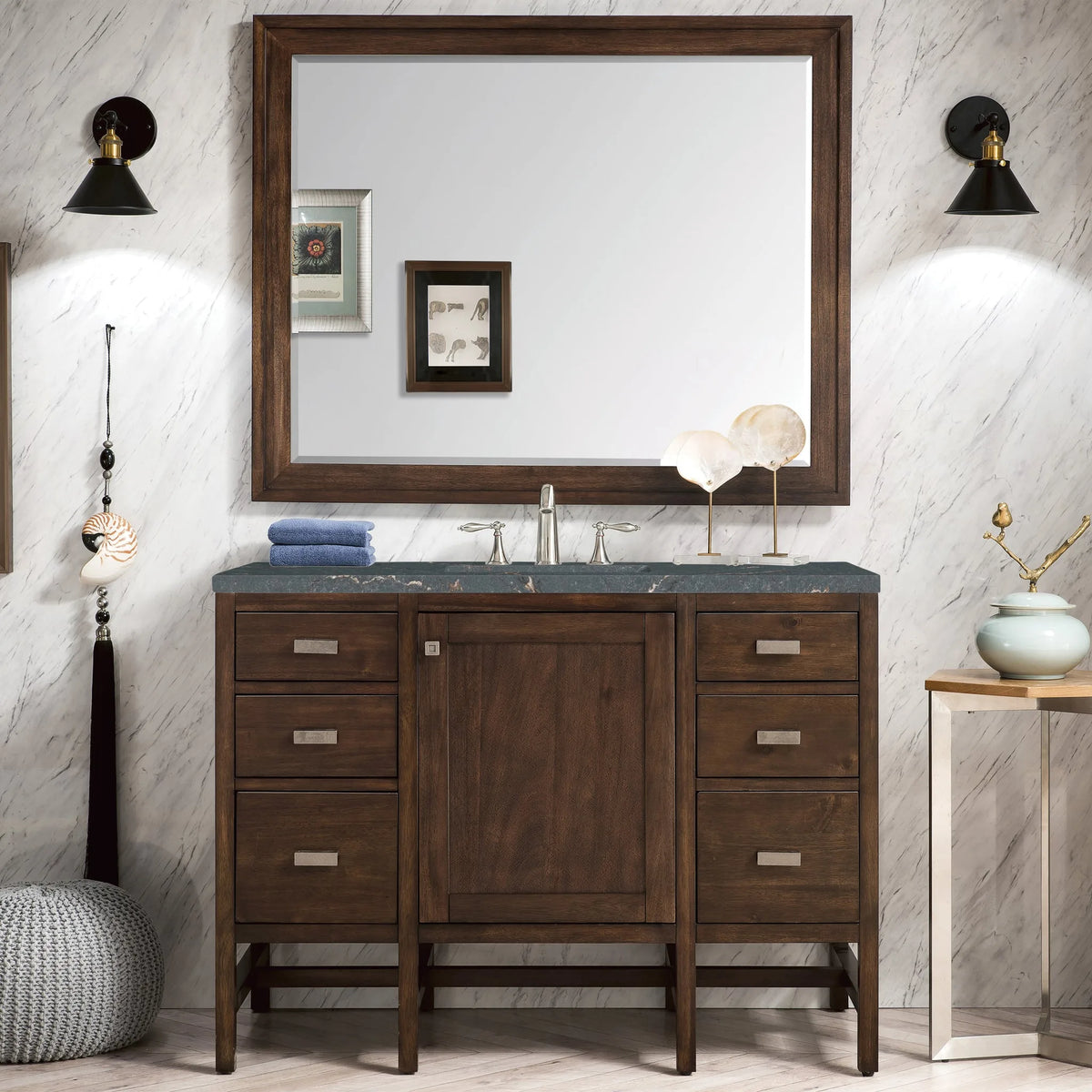 Addison 48" Single Vanity, Mid-Century Acacia w/ 3 CM Parisien Bleu Silestone Top