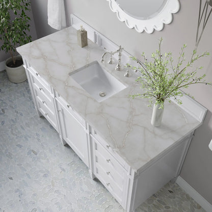Brittany 60" Single Vanity, Bright White w/ 3 CM Victorian Silver Silestone Top