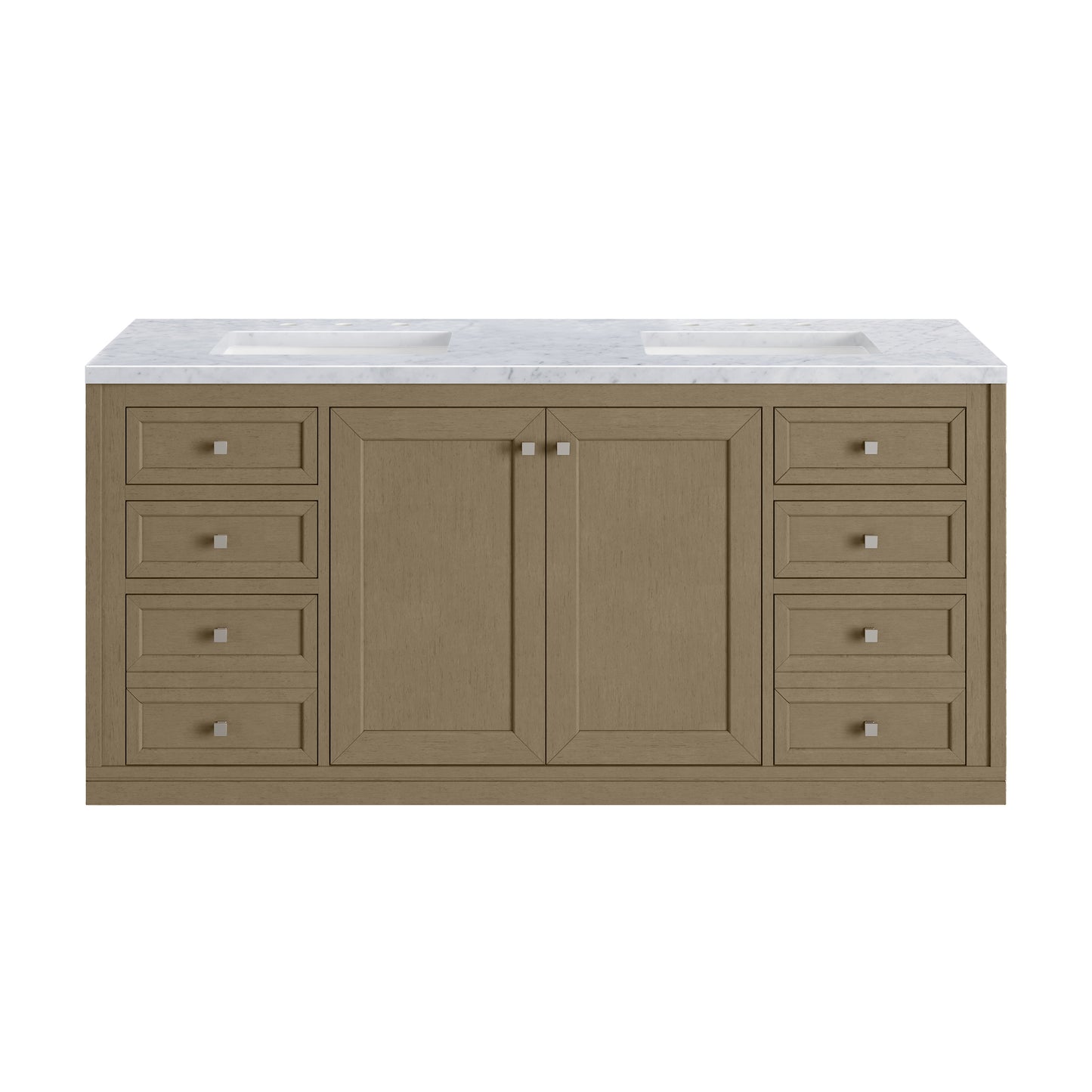 Renovate for Less Atlanta Chicago 60" Double Vanity, Walnut Whisper, w/ 3 CM Carrara Marble Top