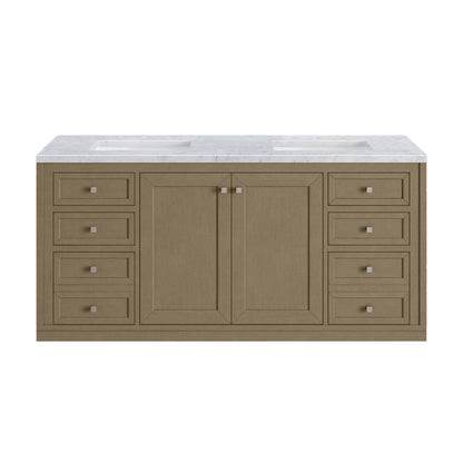 Renovate for Less Atlanta Chicago 60" Double Vanity, Walnut Whisper, w/ 3 CM Carrara Marble Top