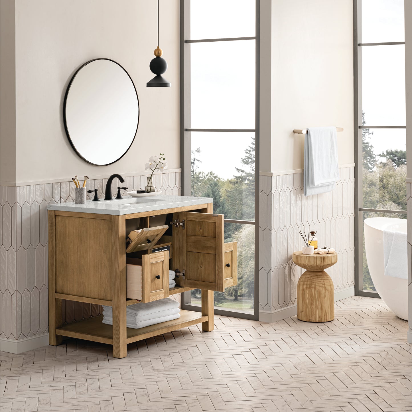 Renovate for Less Atlanta Breckenridge 36" Single Vanity, Light Natural Oak w/ 3 CM Lime Delight Top