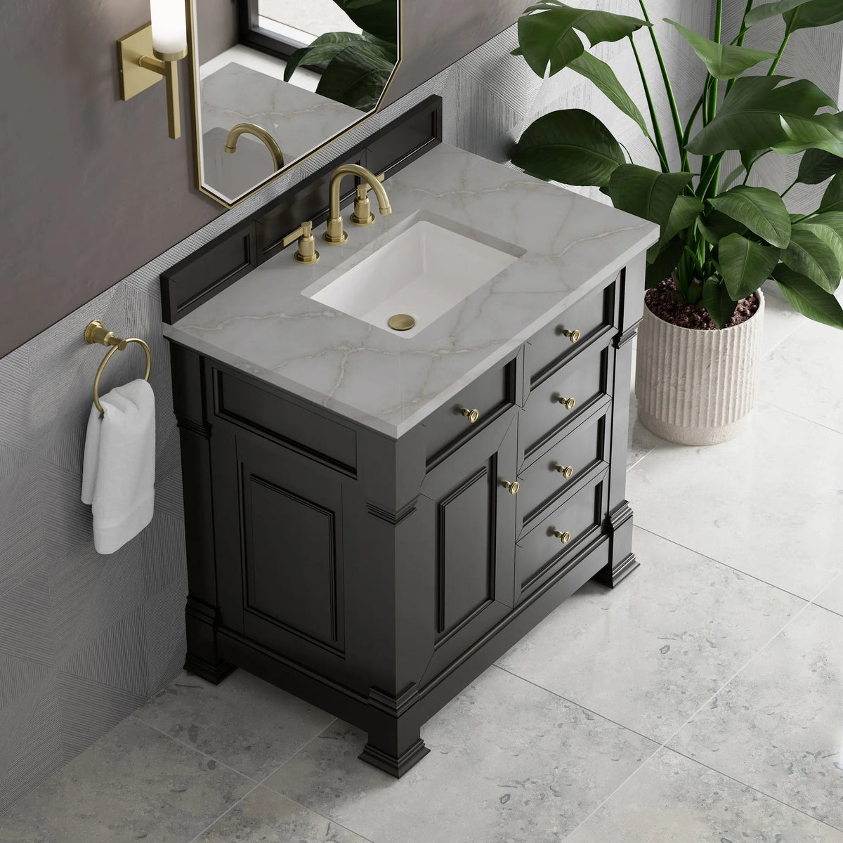 Brookfield 36" Single Vanity, Black Onyx w/ 3 CM Victorian Silver Silestone Top
