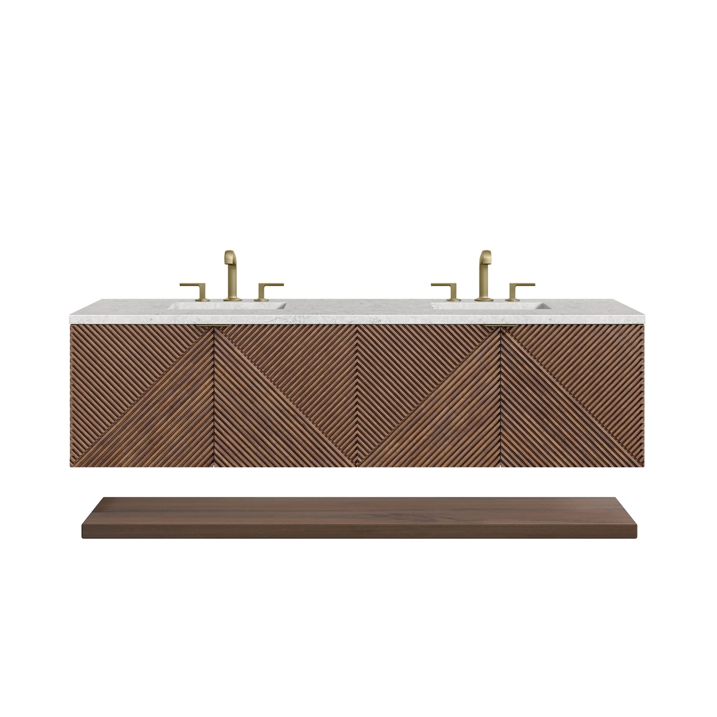 Renovate for Less Atlanta Marcello 72" Double Vanity, Chestnut w/ 3 CM Eternal Jasmine Pearl Top