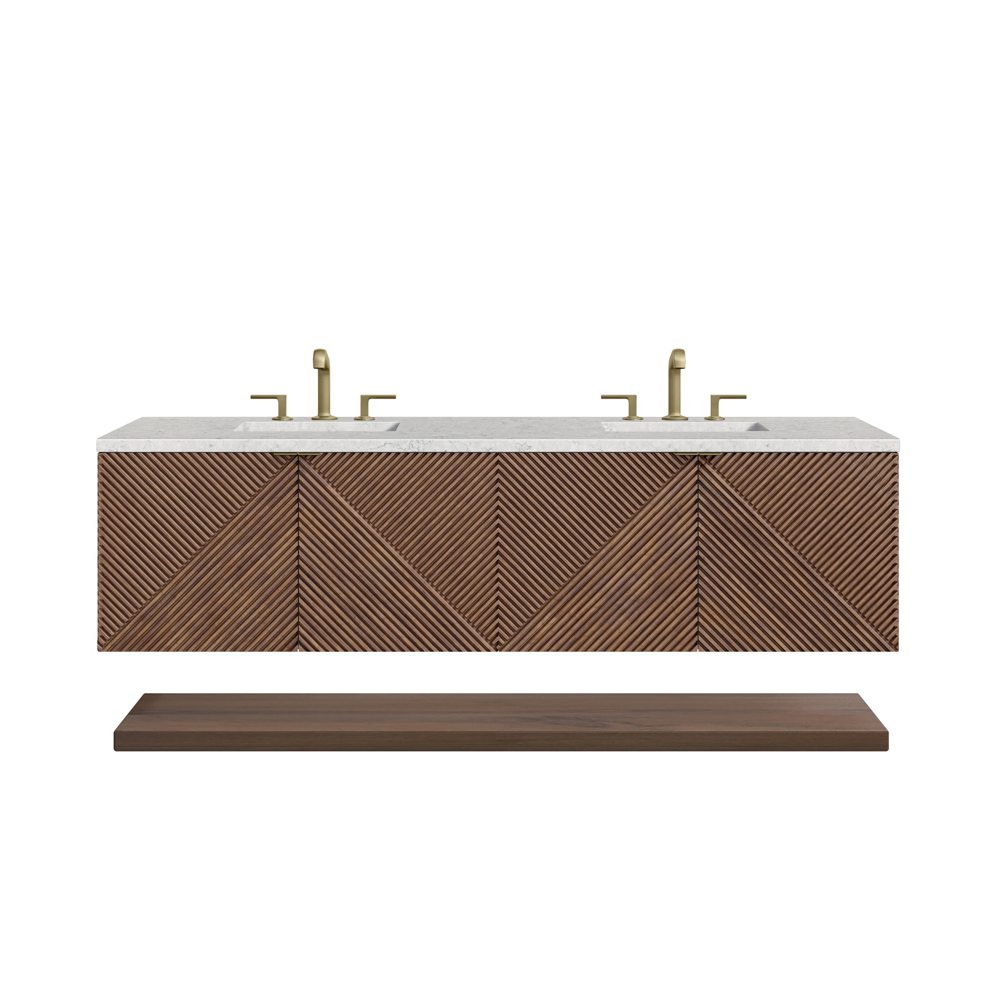 Renovate for Less Atlanta Marcello 72" Double Vanity, Chestnut w/ 3 CM Eternal Jasmine Pearl Top