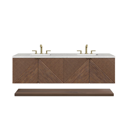 Renovate for Less Atlanta Marcello 72" Double Vanity, Chestnut w/ 3 CM Eternal Jasmine Pearl Top