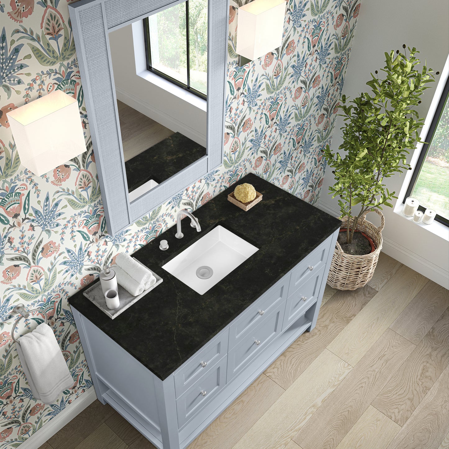 Renovate for Less Atlanta Breckenridge 48" Single Vanity, Serenity Blue, w/ 3 CM Phantome Eclos Top