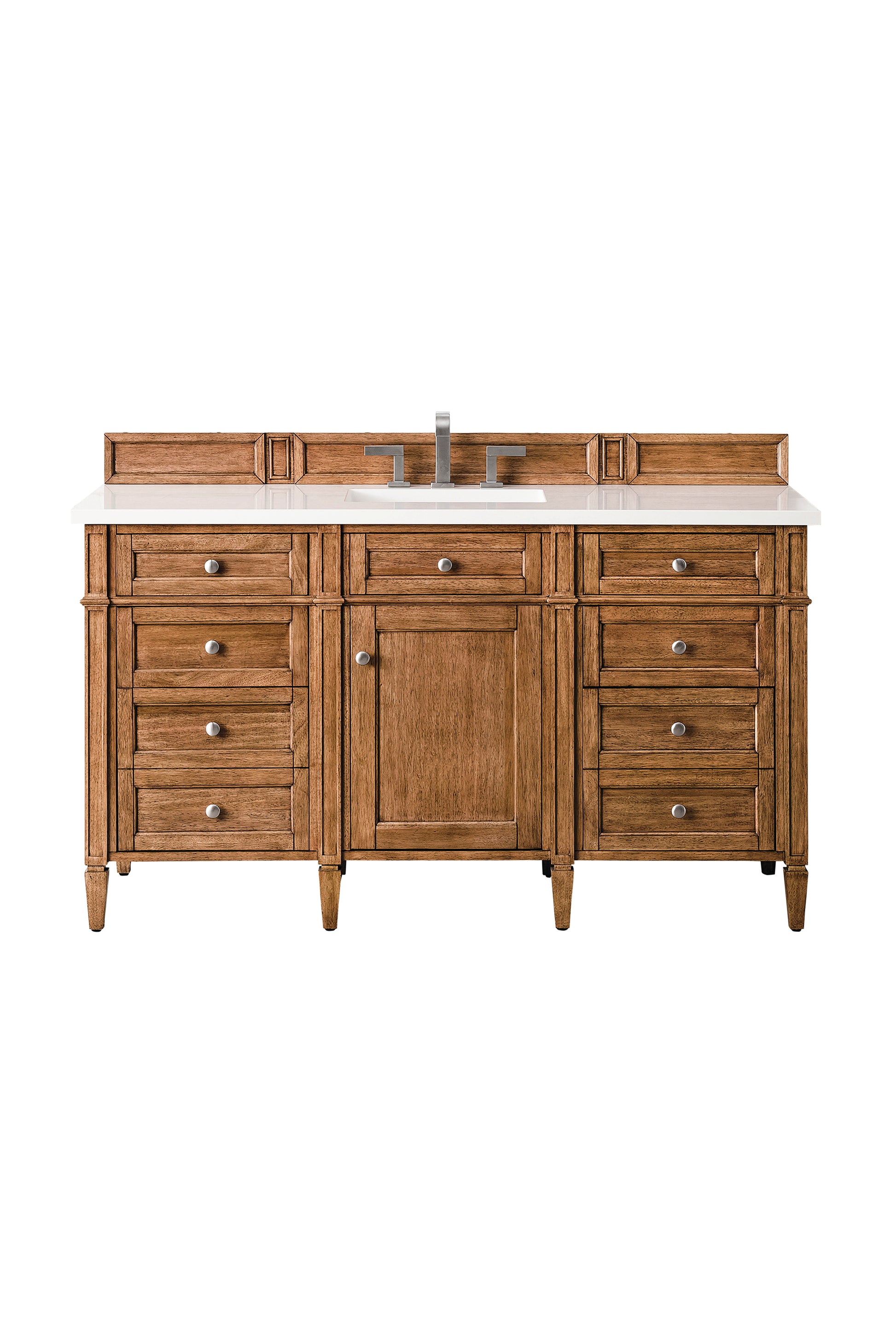 Renovate for Less Atlanta Brittany 60" Single Vanity, Saddle Brown w/ 3 CM White Zeus Silestone Top