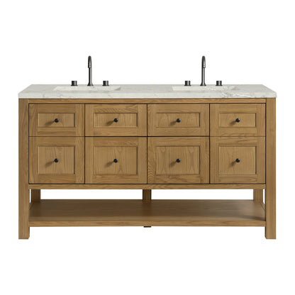 Breckenridge 60" Double Vanity, Light Natural Oak, w/ 3 CM Victorian Silver Quartz Top w/FreePower Wireless Charger