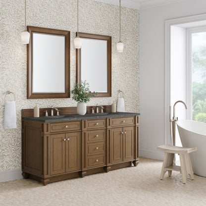Renovate for Less Atlanta Bristol 72" Double Vanity, Saddle Brown w/ 3 CM Parisien Bleu Silestone Top