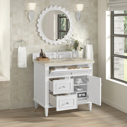 Lorelai 36" Single Vanity, Bright White, w/ 3 CM Tajnar Eclos Top