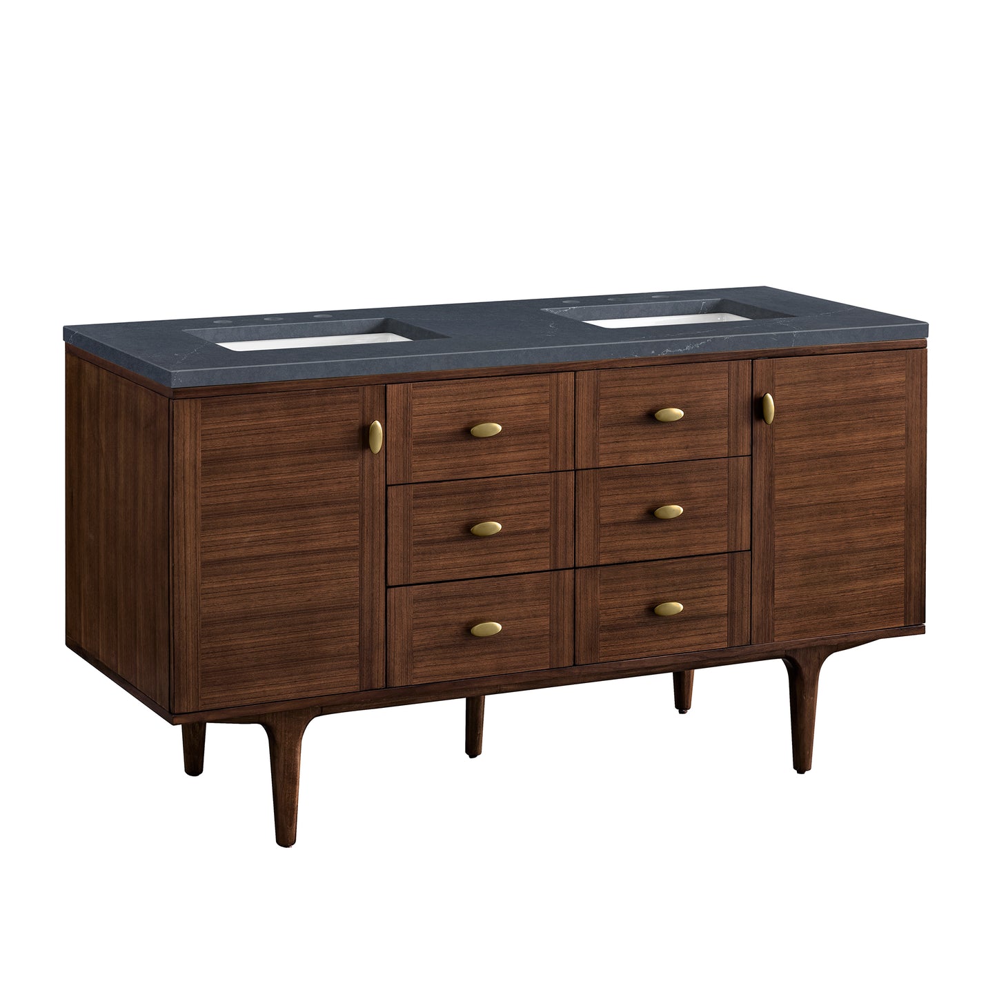 Renovate for Less Atlanta Amberly 60" Double Vanity, Mid-Century Walnut w/ 3 CM Charcoal Soapstone Top