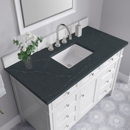 Renovate for Less Atlanta Brittany 48" Single Vanity, Bright White w/ 3 CM Charcoal Soapstone Silestone Top