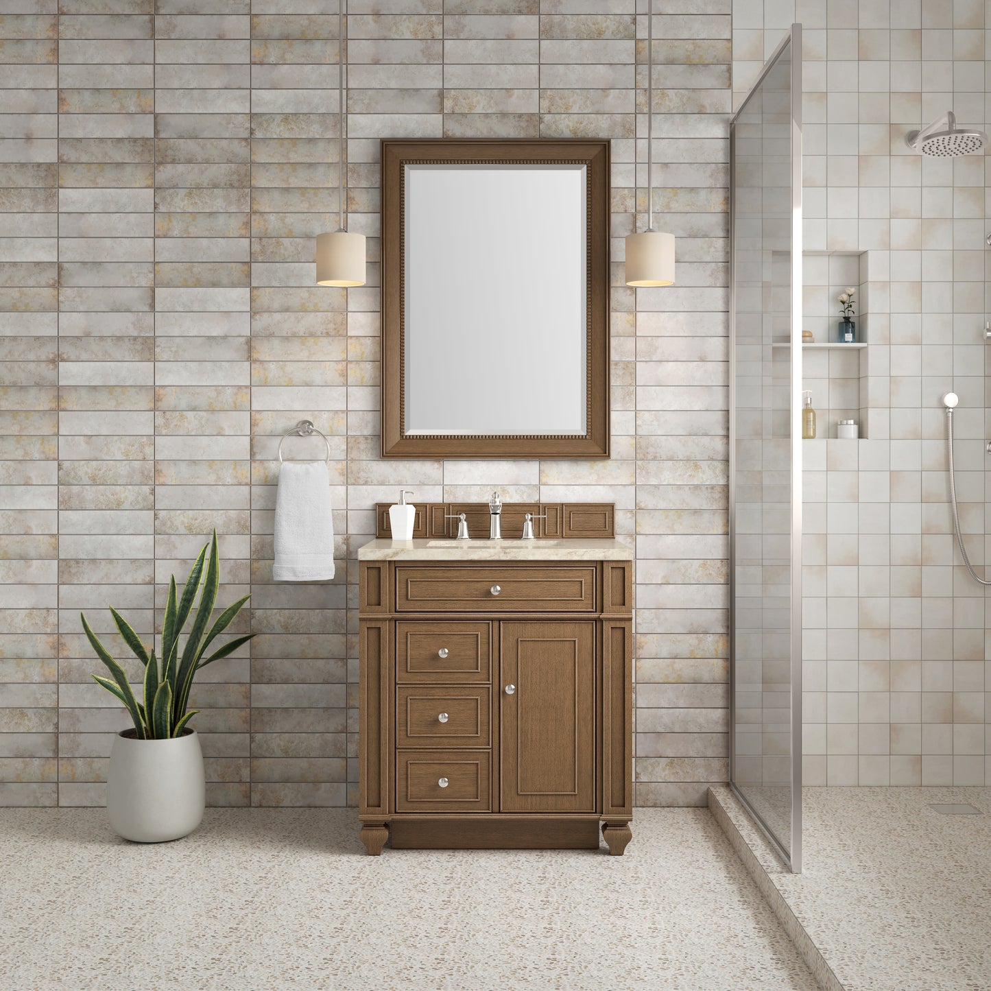 Renovate for Less Atlanta Bristol 30" Single Vanity, Saddle Brown, w/ 3 CM Tajnar Eclos Top