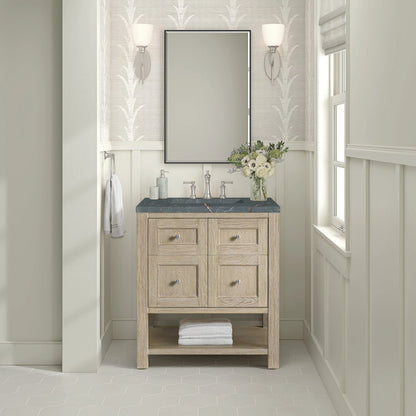 Breckenridge 30" Single Vanity, Whitewashed Oak w/ 3 CM Parisien Bleu Silestone Top