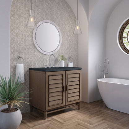 Renovate for Less Atlanta Portland 36" Single Vanity Whitewashed Walnut w/ 3 CM Charcoal Soapstone Silestone Top