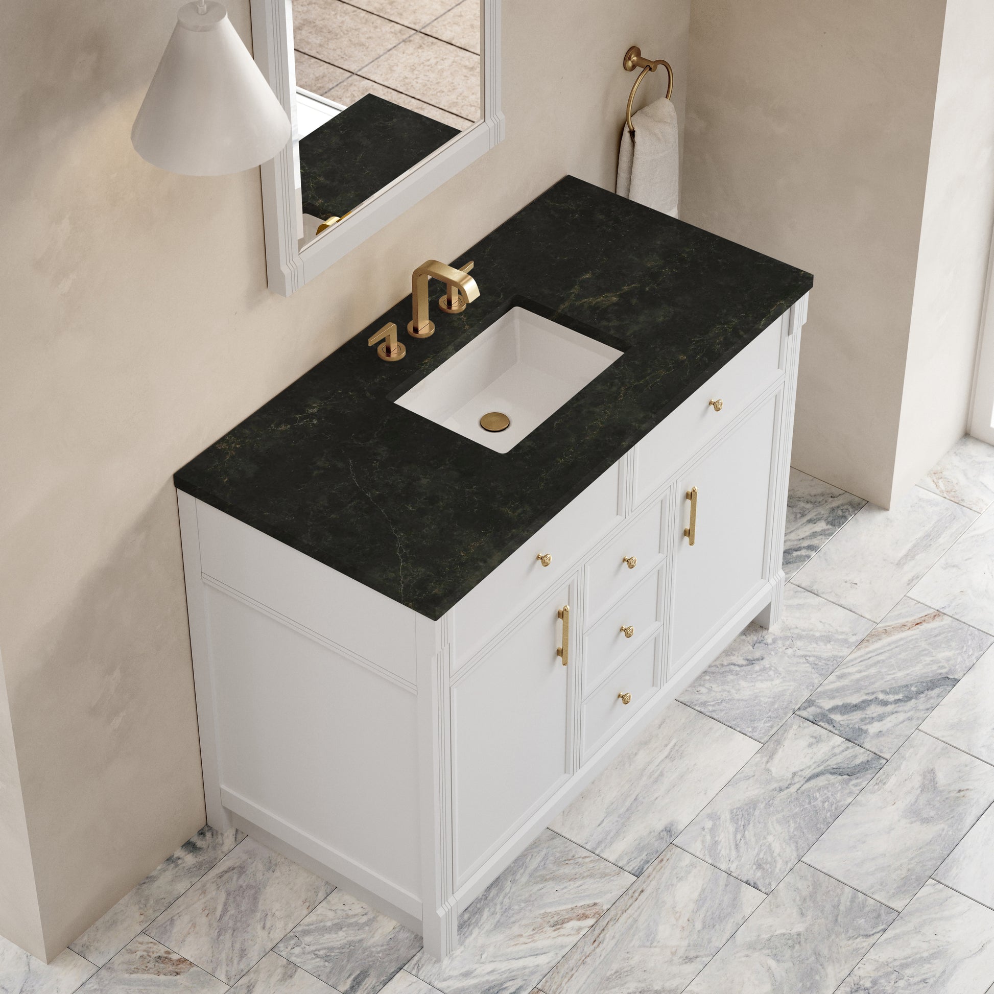 Renovate for Less Atlanta Bellshire 48" Single Vanity, Bright White w/ 3 CM Phantome Eclos Top