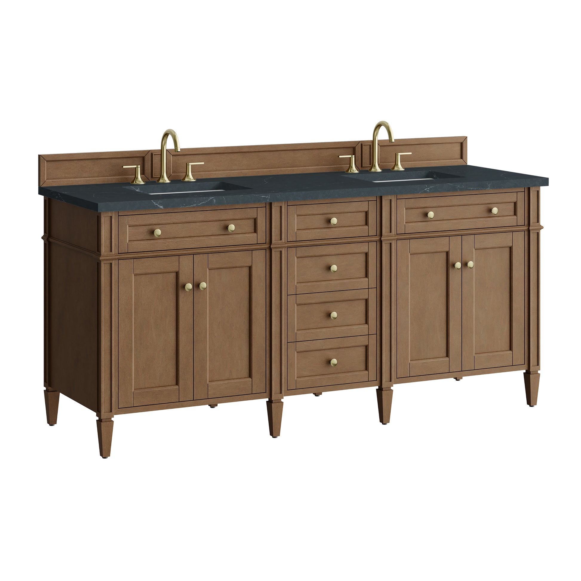 Renovate for Less Atlanta Brittany 72" Double Vanity, Pecan w/ 3 CM Charcoal Soapstone Silestone Top