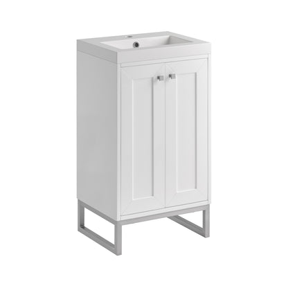 Renovate for Less Atlanta Chianti 20" Single Vanity, Glossy White, Brushed Nickel, w/ White Glossy Composite Stone Top