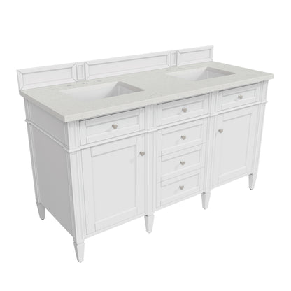 Renovate for Less Atlanta Brittany 60" Double Vanity, Bright White Vanity w/ 3 CM Lime Delight Silestone Top