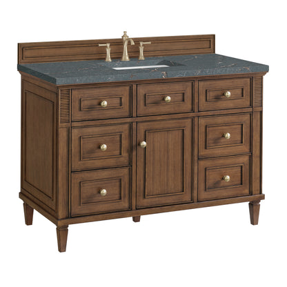 Renovate for Less Atlanta Lorelai 48" Single Vanity, Mid-Century Walnut w/ 3 CM Parisien Bleu Silestone Top