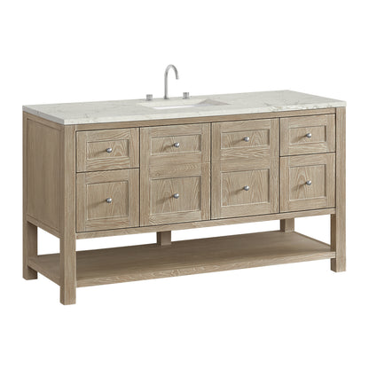 Renovate for Less Atlanta Breckenridge 60" Single Vanity, Whitewashed Oak, w/ 3 CM Victorian Silver Quartz Top