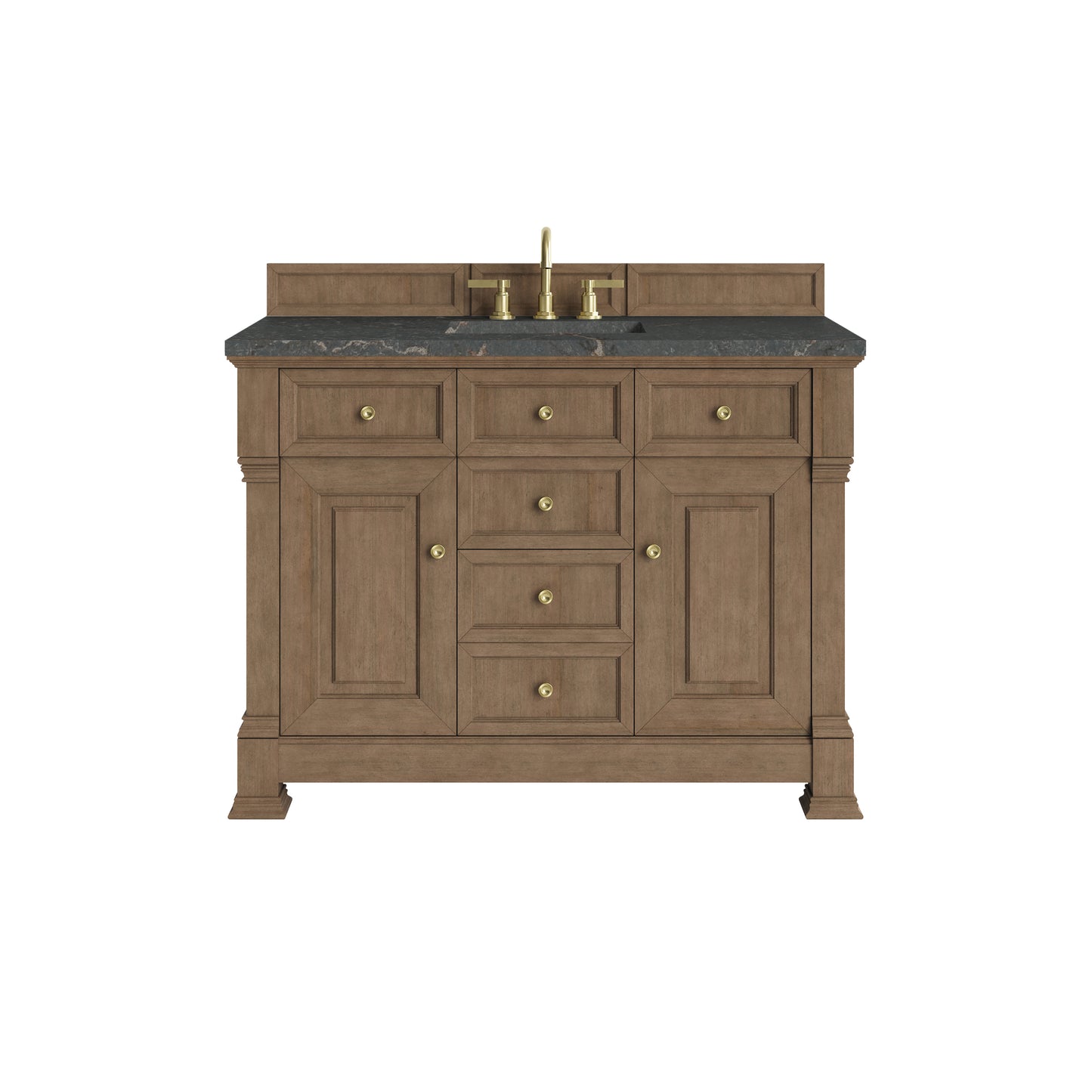 Renovate for Less Atlanta Brookfield 48" Single Vanity, Pecan w/ 3 CM Parisien Bleu Silestone Top w/ FreePower Wireless Charger
