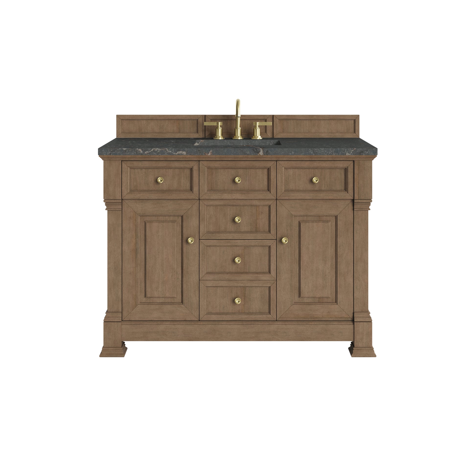 Renovate for Less Atlanta Brookfield 48" Single Vanity, Pecan w/ 3 CM Parisien Bleu Silestone Top w/ FreePower Wireless Charger