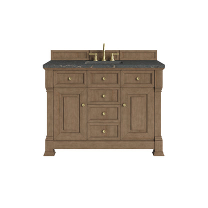 Renovate for Less Atlanta Brookfield 48" Single Vanity, Pecan w/ 3 CM Parisien Bleu Silestone Top w/ FreePower Wireless Charger