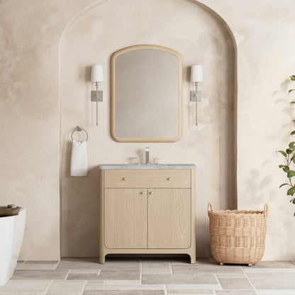 Renovate for Less Atlanta Gracyn 36" Single Vanity, Coastal Driftwood, w/ 3 CM Victorian Silver Quartz Widespread Top