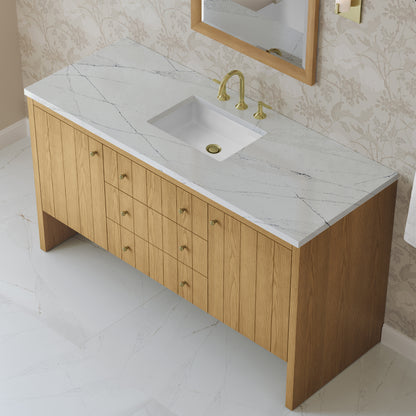 Renovate for Less Atlanta Hudson 60" Single Vanity, Light Natural Oak w/ 3 CM Ethereal Noctis Top