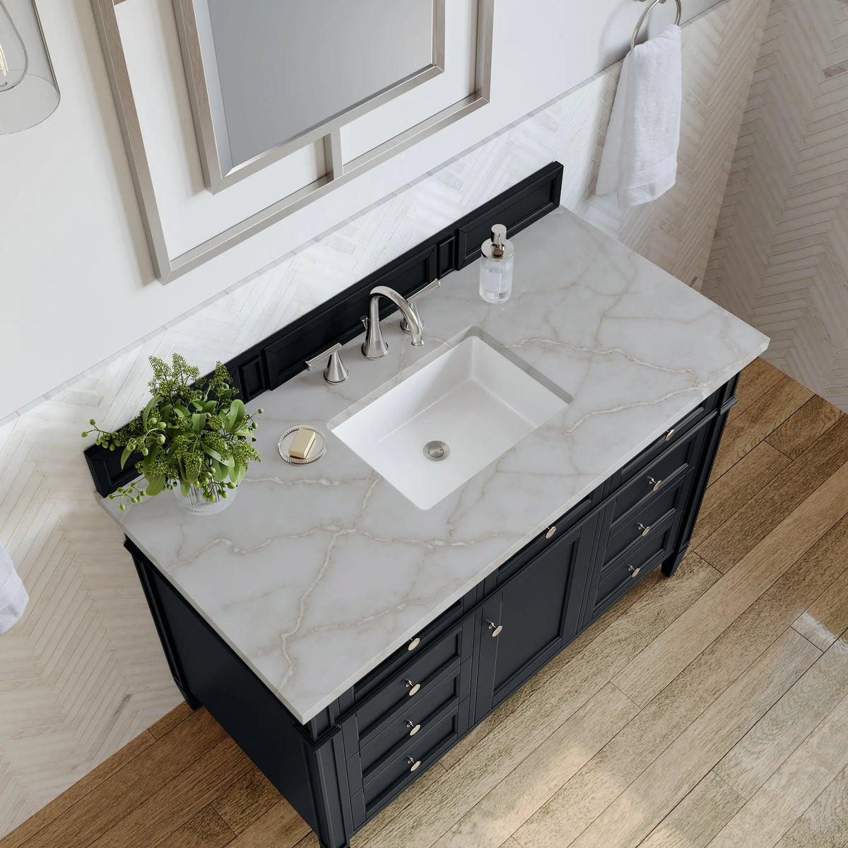 Brittany 48" Single Vanity, Black Onyx w/ 3 CM Victorian Silver Silestone Top
