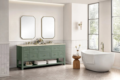 Breckenridge 72" Double Vanity, Smokey Celadon, w/ 3 CM Tajnar Eclos Top w/FreePower Wireless Charger