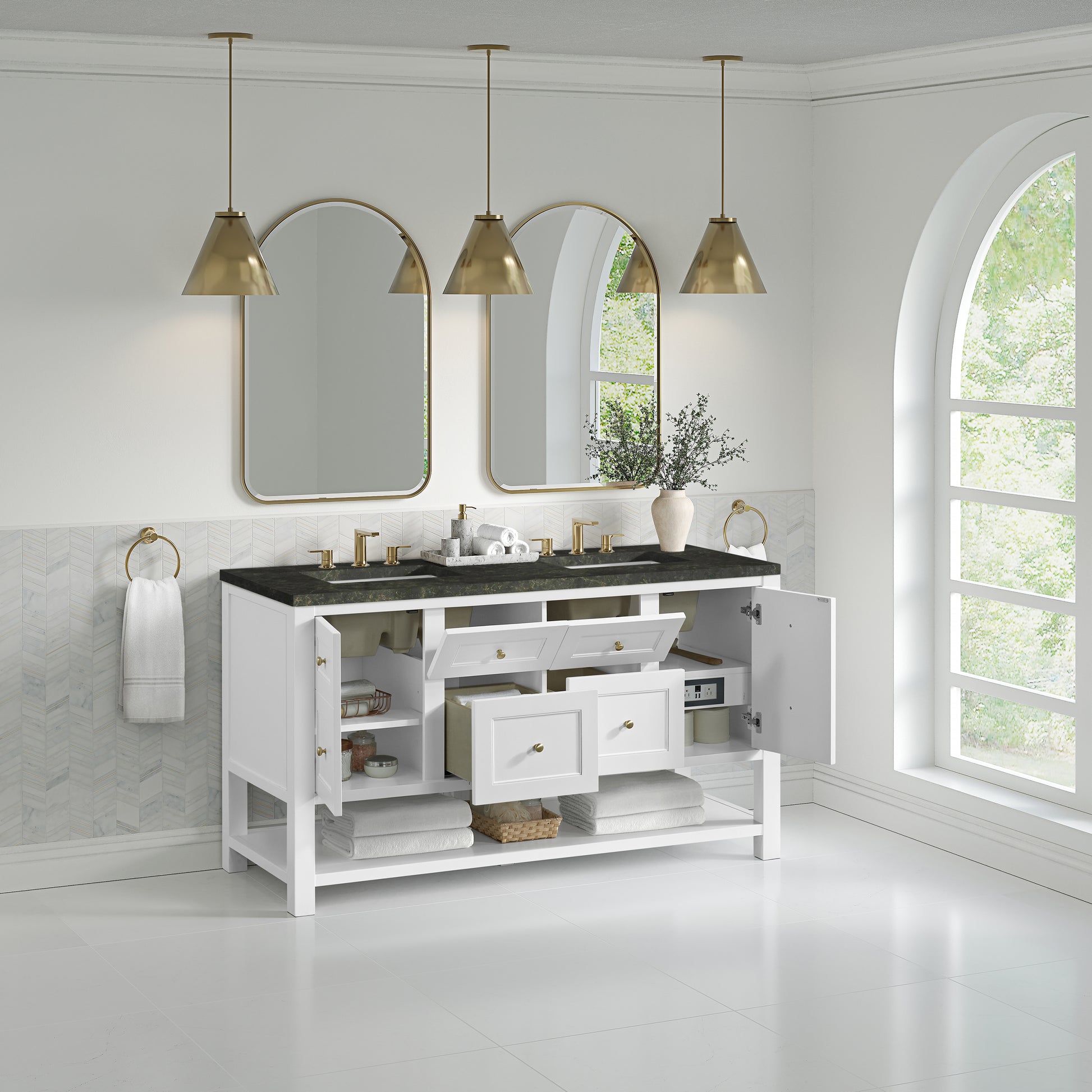 Renovate for Less Atlanta Breckenridge 60" Double Vanity, Bright White, w/ 3 CM Phantome Eclos Top