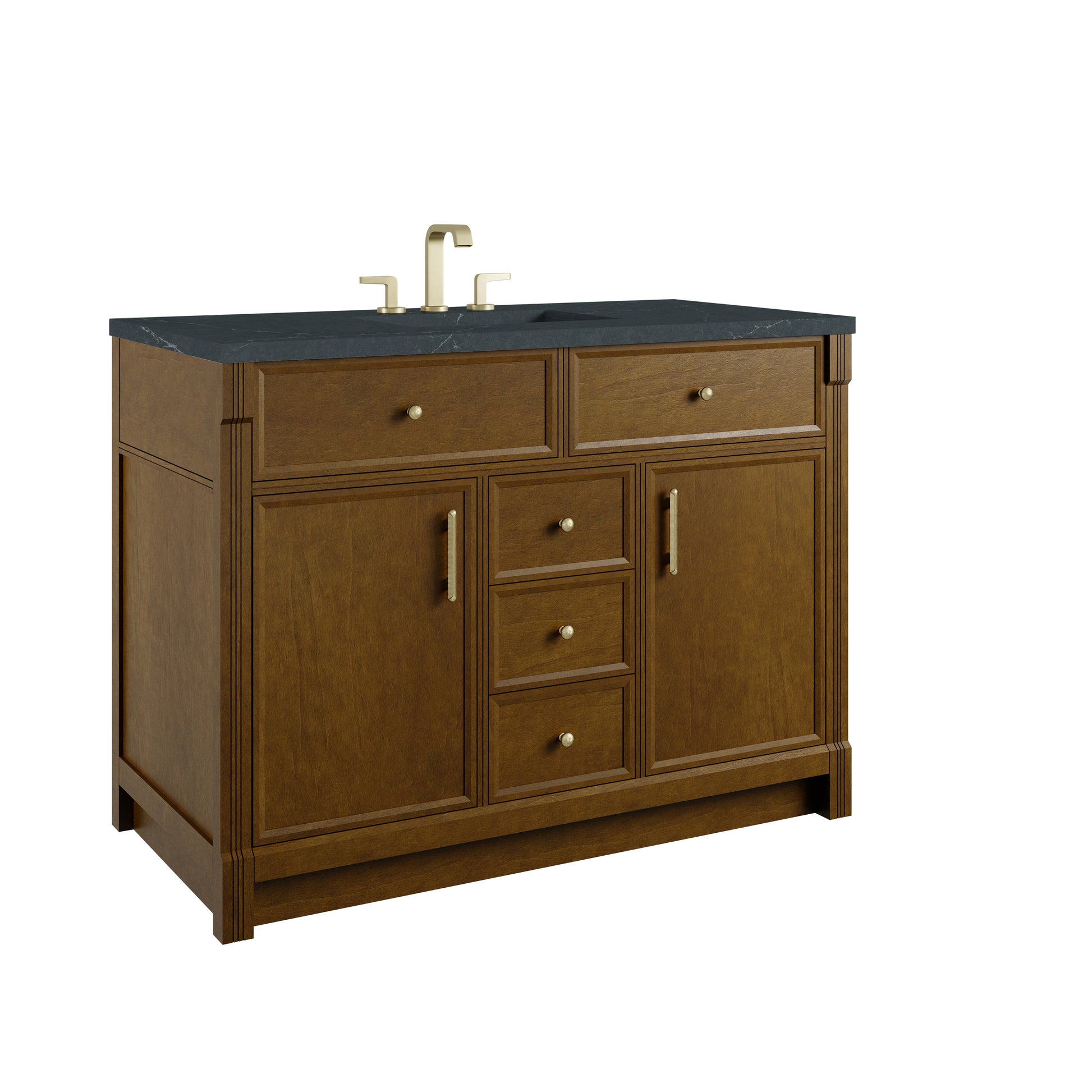 Renovate for Less Atlanta Bellshire 48" Single Vanity, Honey Oak w/ 3 CM Charcoal Soapstone Silestone Top