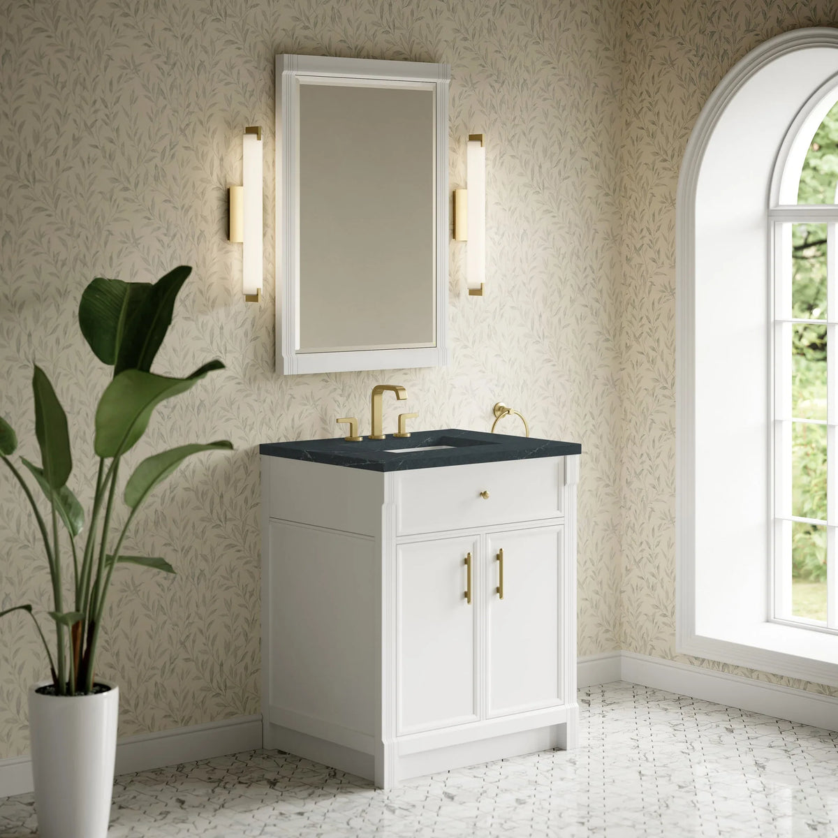 Bellshire 30" Single Vanity, Bright White w/ 3 CM Charcoal Soapstone Silestone Top