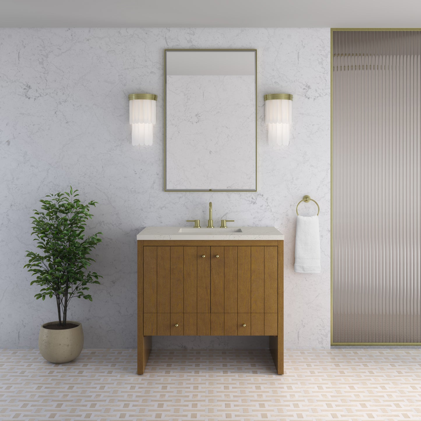 Renovate for Less Atlanta Hudson 36" Single Vanity, Honey Oak w/ 3 CM Siberian Silestone Top