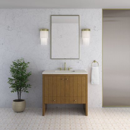 Renovate for Less Atlanta Hudson 36" Single Vanity, Honey Oak w/ 3 CM Siberian Silestone Top