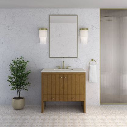 Hudson 36" Single Vanity, Honey Oak w/ 3 CM Siberian Silestone Top