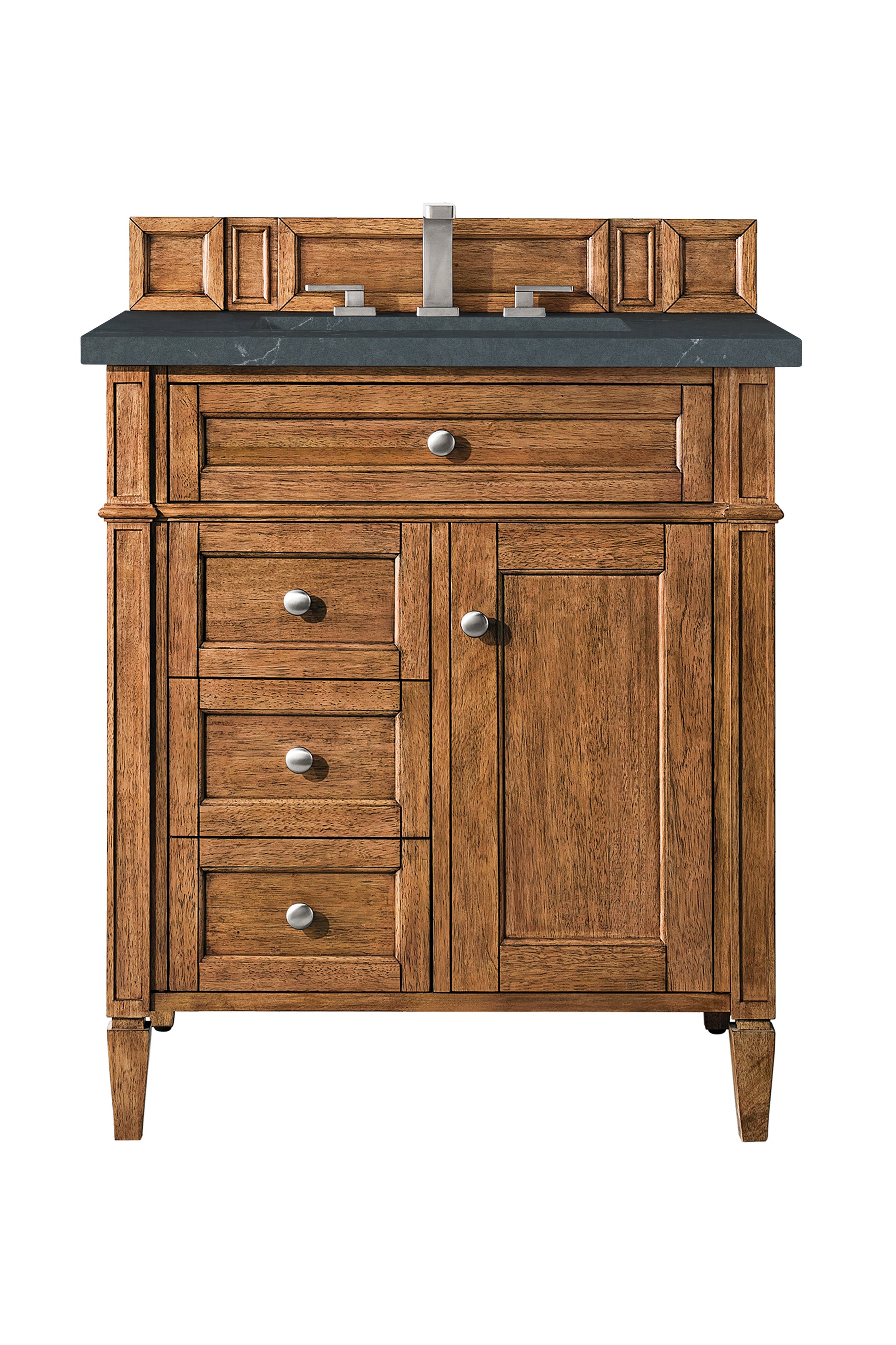 Renovate for Less Atlanta Brittany 30" Single Vanity, Saddle Brown, w/ 3 CM Charcoal Soapstone Silestone Top